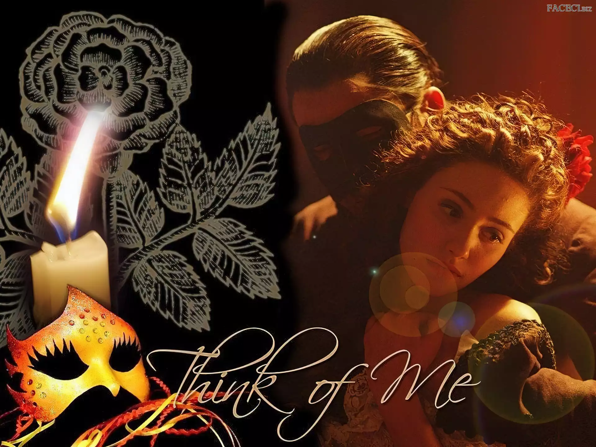 Gerard Butler, Phantom Of The Opera, maska, świeczka, Emmy Rossum, róża